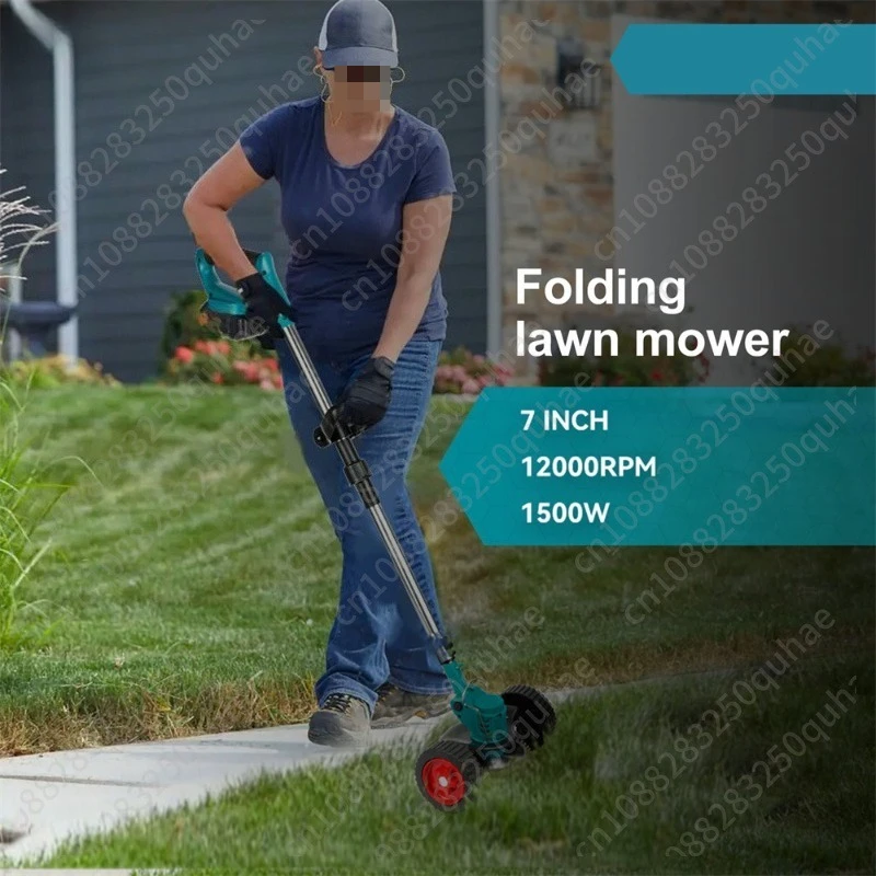 21V Brushless Folding Grass Trimmer, Adjustable Length Handheld Electric Mower for Home Garden