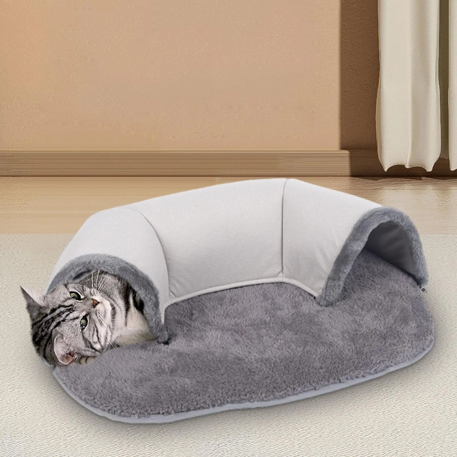 2 in 1 Cat Tunnel Bed Washable Soft Mat Anti Slip Bottom for Kitten Puppy