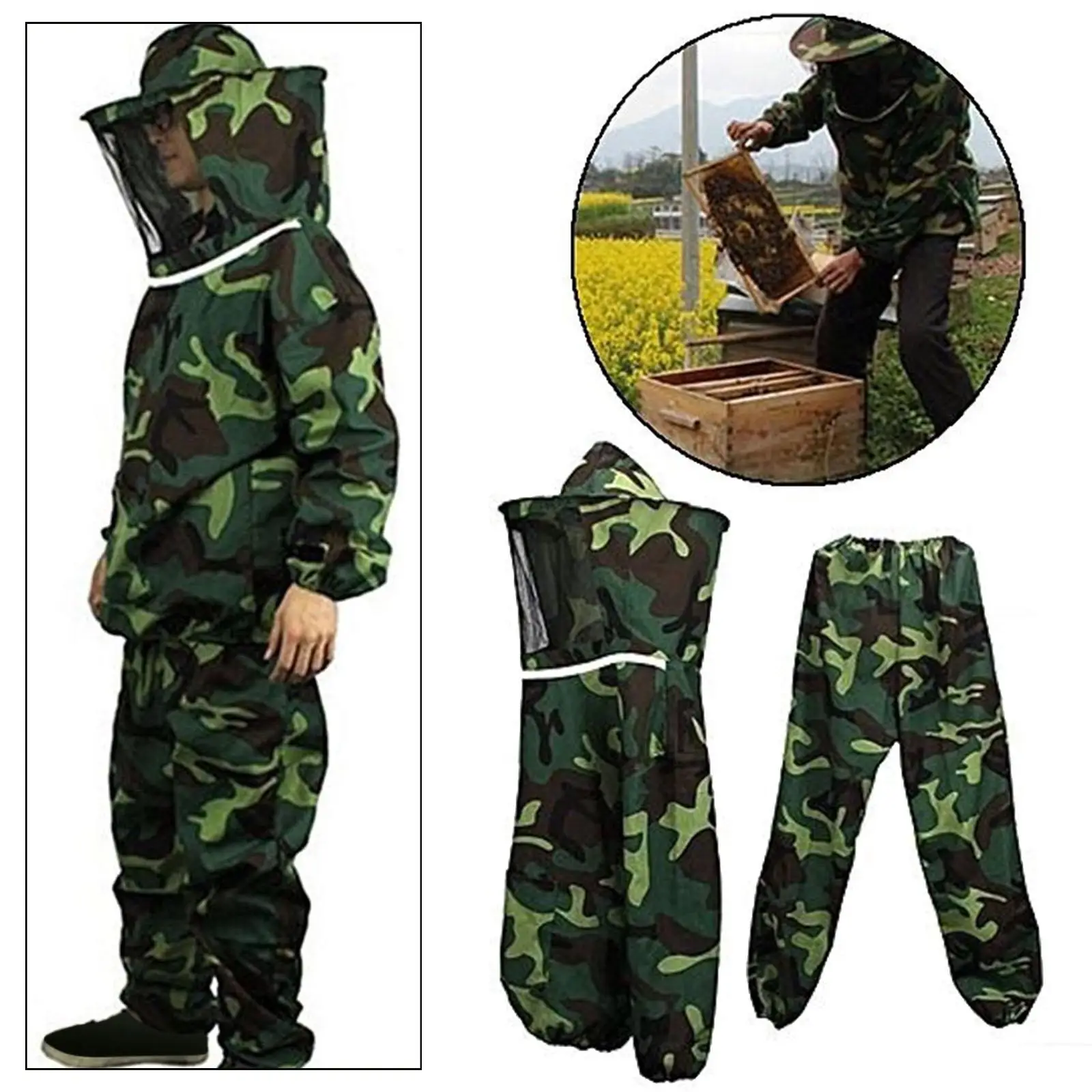 Woman Man Beekeeping Suit Ventilated Mesh Hood Outfit Beekeeping Protective