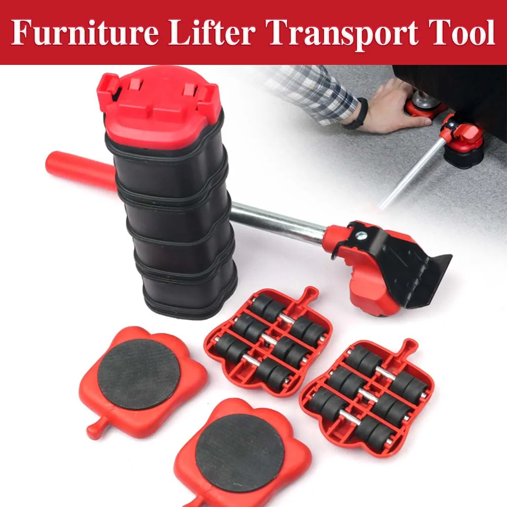 Heavy Duty Furniture Lifter Transport Tool Furniture Mover set 4 Move Roller 1 Wheel Bar for Lifting Moving Furniture Helper