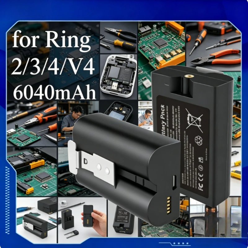 

6040mAh High Capacity Replacement Battery for Ring Video Doorbell 2/3/4/V4 Quick Release Power Pack with Smart Chip Protection