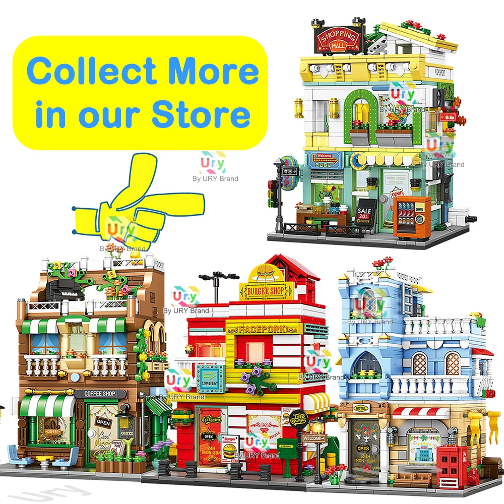City Street View – centre commercial modulaire, coin de supermarché, dépanneur, maison de fleurs rétro, blocs de construction d'architecture MOC pour enfants