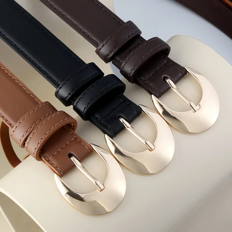Spring women's belt with a unique designer feel, high-end genuine leather, top-grain cowhide, paired with jeans
