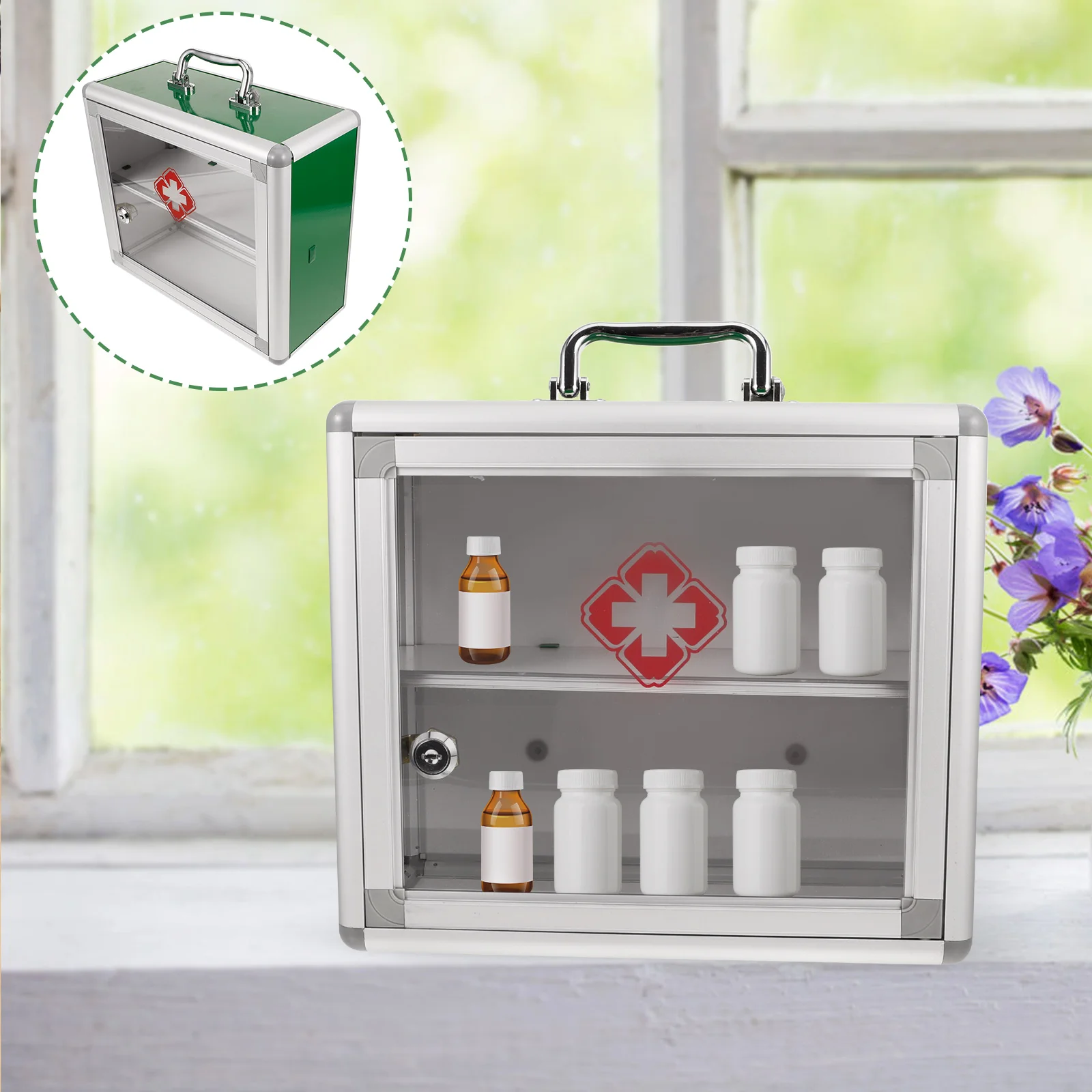 Wall mounted First Aid Kit Medicine Box Home Office Car Lockable Transparent Door Emergency Storage HR 680 Visible Wall Hanging