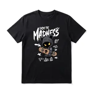 Skateboard Bear Men's Graphic TShirt, 100% Cotton Short Sleeve Soft Top, Urban Streetwear Graphic Print Design, for Daily Wear, Outdoor, Birthday Gift, Gift for Men, Women and Friends
