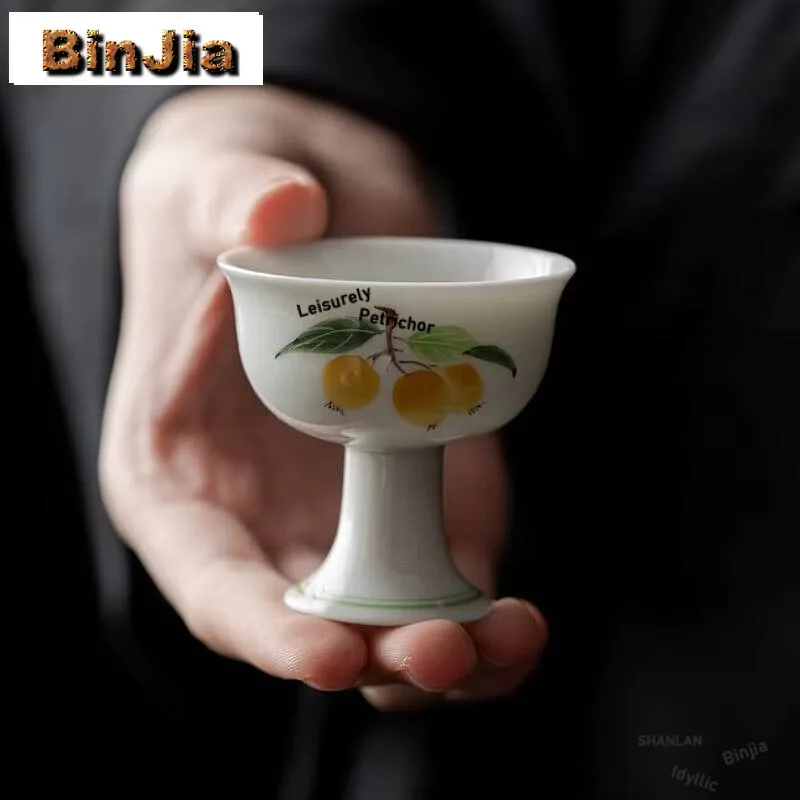 2pc/lot Jade Mud High-feet Tea Cup Handpainted Loquat Master Teacup Creative Bowl Personal Services Collection Craft 30ml