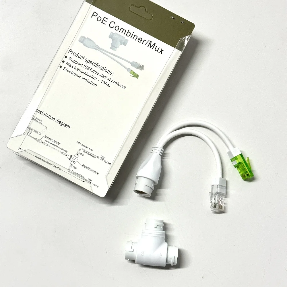 Conector de cable simplificado para cámara POE, divisor POE, conector de cable 2 en 1, cámara POE con cabezal RJ45 de tres vías