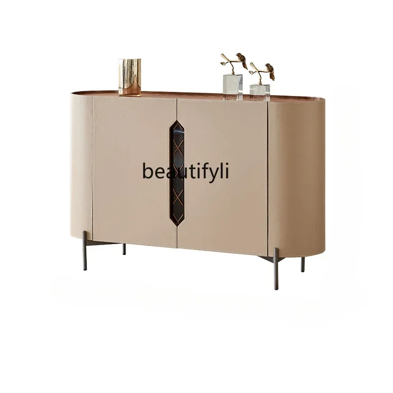 

FG10Italian-Style Light Luxury Saddle Leather Console Hallway Minimalist Storage Sideboard Cabinet Designer Model