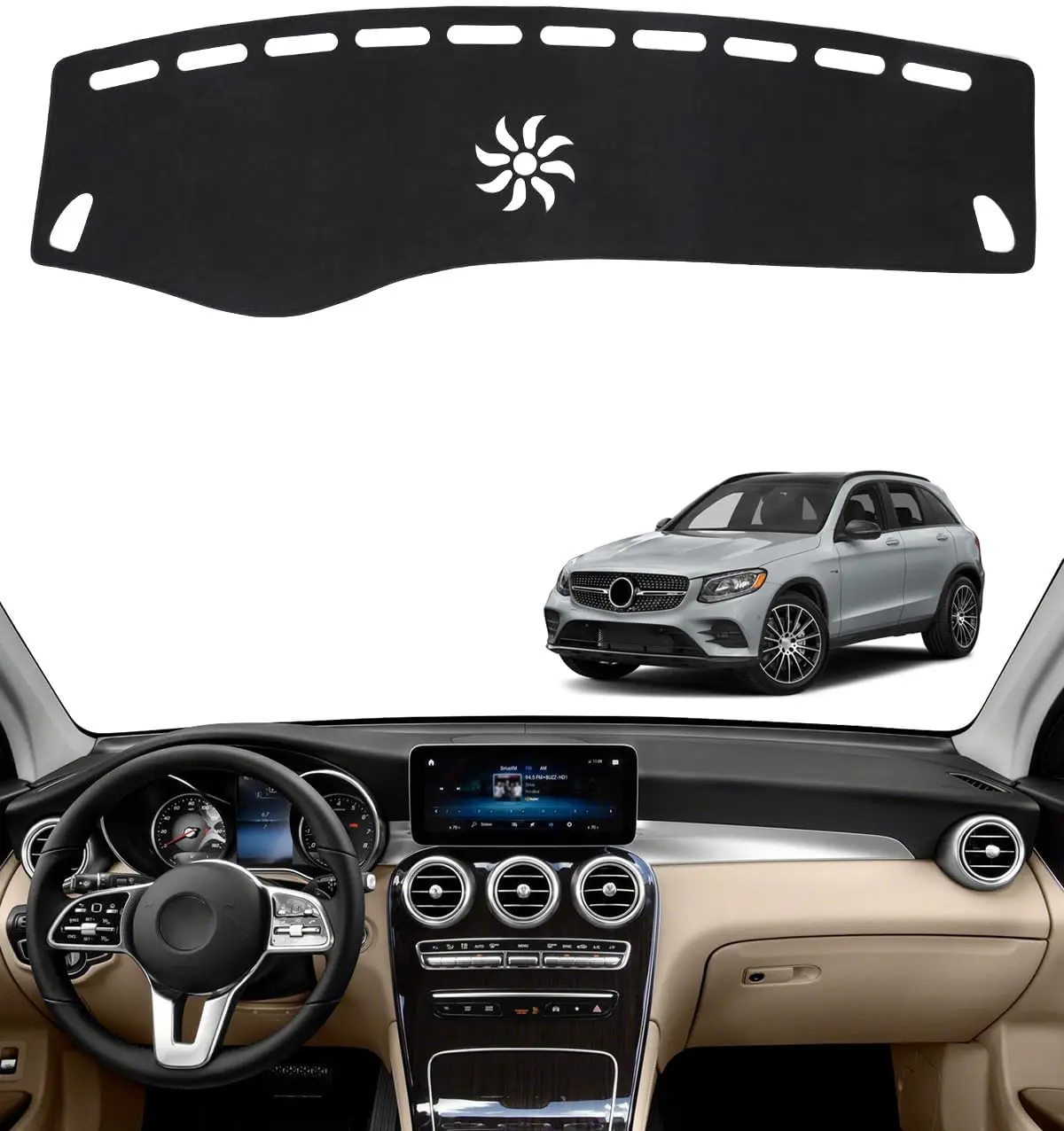 

Dash Cover Mat for Mercedes Benz GLC Accessories 2016-2017 2018 2020 2021 2022 Black Flannel Interior Trim Car Dashboard UV Sun