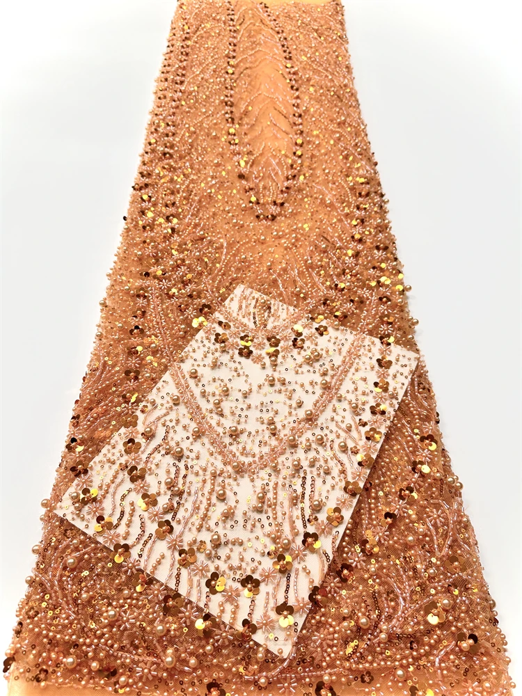 

Роскошная африканская французская кружевная ткань с бисером, 2025 г., высококачественное кружево с вышивкой, нигерийское кружево с блестками, тюль, кружево 5 ярдов для шитья