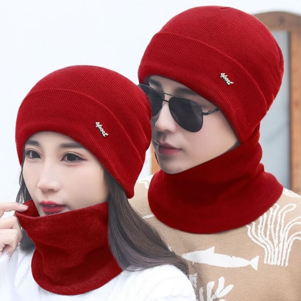 Новая утолщенная шапка и шарф, комплект зимних теплых вязаных женских шапочек, интегрированная шапка, шарф, уличный шарф