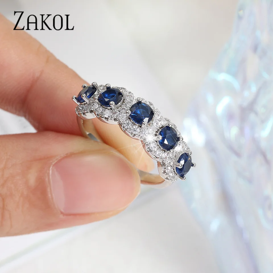 Luxury Sparking Blue Zircon Wedding Rings For Women Exquisite Silver Color Female Jewelry Fashion Engagement Dinner Accessories