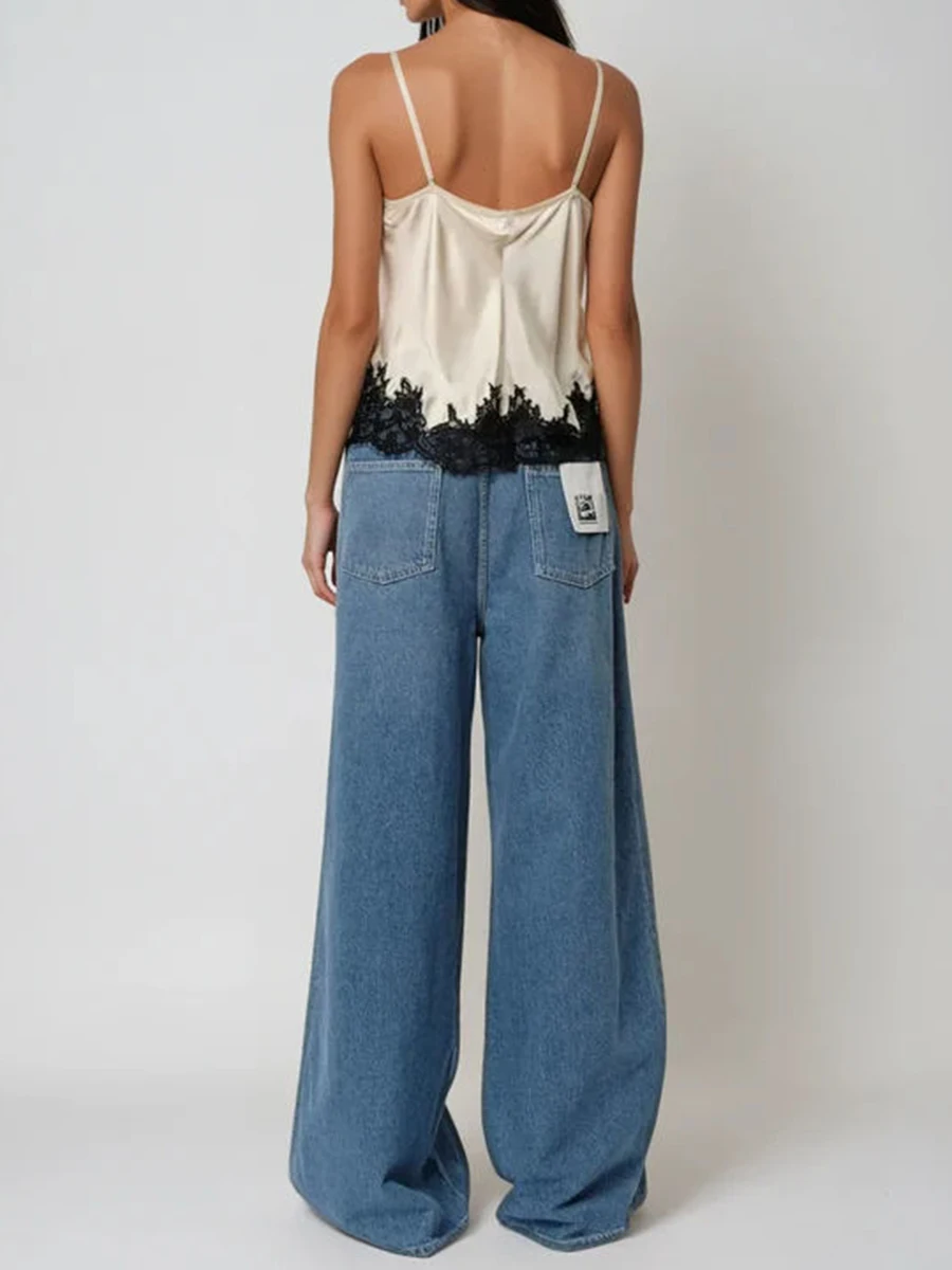 TWOTWINSTYLE Colorblock Slimming Fashion Vest for Women V Neck Sleeveless Patchwork Lace Temperament Tops Female Clothing New