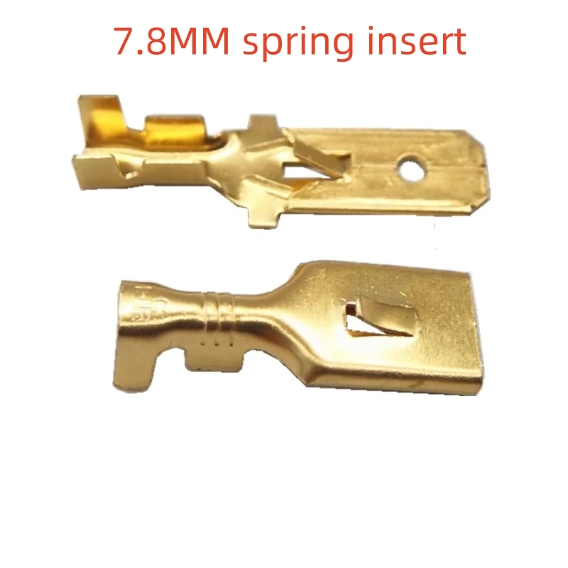 10/100pcs 7.8mm Cold-Pressed Terminal Block Brass 7.8 Flat With Thorn Spring/Insert Copper Automotive Plug-in Connector