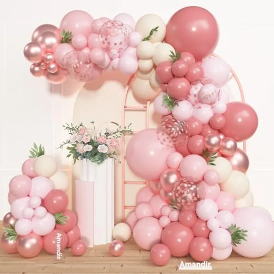 

153pcs Balloon Garland Arch Kit, Different Sizes 18 12 10 5 inch Retro Latex Confetti Balloons for Women Bridal Shower Birthday