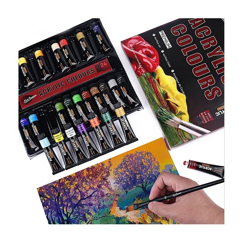 Juego de pintura acrílica para niños y principiantes, suministros de arte de pintura, 12ML, 24 colores, resistente al agua, regalos para artistas