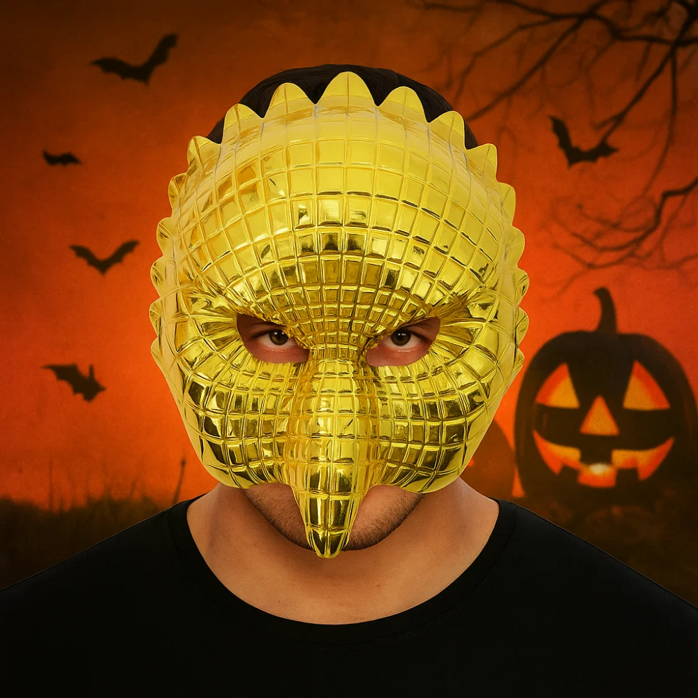 

Personalized Golden Halloween Masks Plastic Cosplay Costume Full Face Mask Cartoon Elastic Rope Masquerade Props Game Party