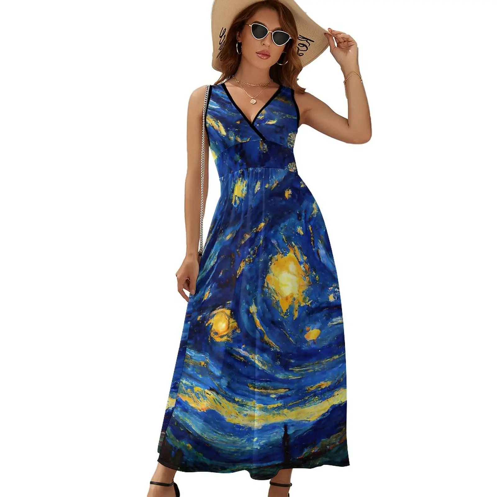 Abstract Starry Night Dress Van Gogh Casual Boho Beach Long Dresses Women Cute Custom Maxi Dress Birthday Gift