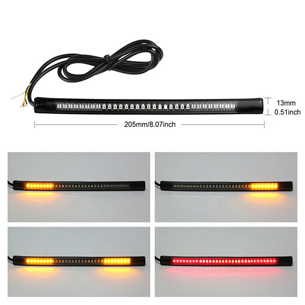 2Pcs 20.5cm Flexible Motorcycle LED Strip 12V 48LED Brake Turn Signal Indicator Bi-Color Tail Light Bar Modified Brake Lights