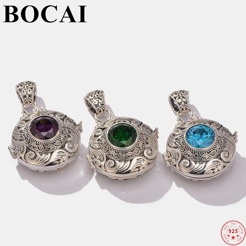 

BOCAI S925 Sterling Silver Pendants for Men Women New Fashion Eternal Vine Totem Green Crystal GaWu Box Jewelry Free Shipping