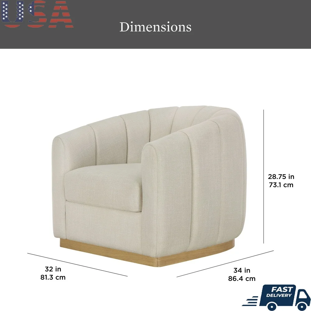 

Современный вращающийся стул с кремовым льняным акцентом, эргономичный вращающийся на 360 градусов основание из массива дерева, щедроя мягкая бочка со спинкой, идеальная жизнь