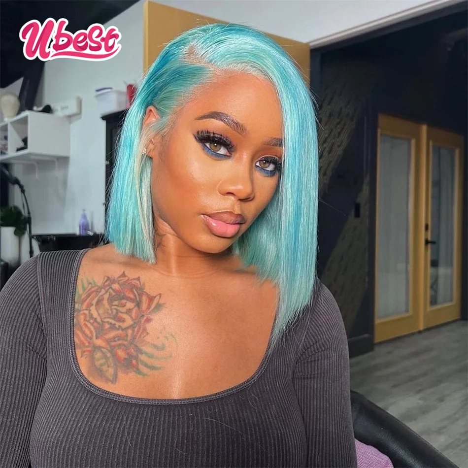 Mint Green 613 Bob Wigs Human Hair 13x4 Straight Lace Frontal Wigs Brazilian Short Bob Wig PrePlucked Blonde 613 Wig For Woman