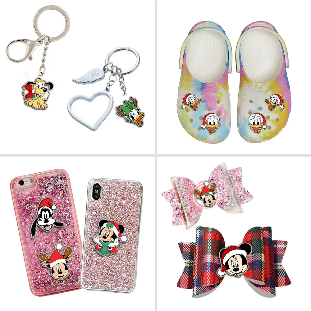 Christmas Disney Mickey Minnie Donald Daisy Glitter Acrylic Flatback For DIY Phone Case Hair Bow Craft Cabochon Scrapbook