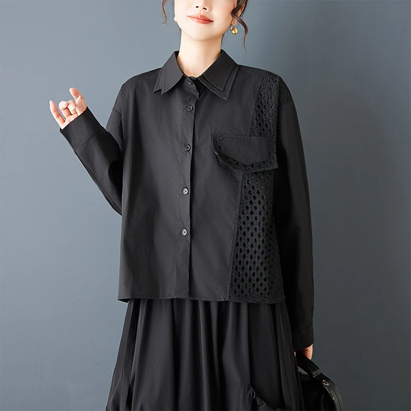 Faionable Loose Me Patchwork irt Onregelmatig Casual Japanse Sle Veelzijdige individuele top Enkele knop Dames irt