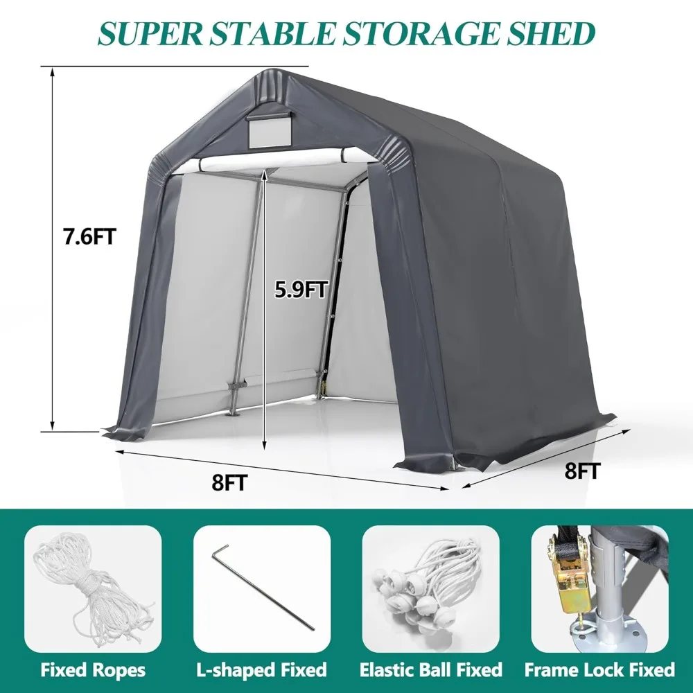 

8' X 8' Outdoor Storage Shelter Shed- Heavy Duty Storage Tent with Roll-up Ventilated Windows, Portable Garage, Customized