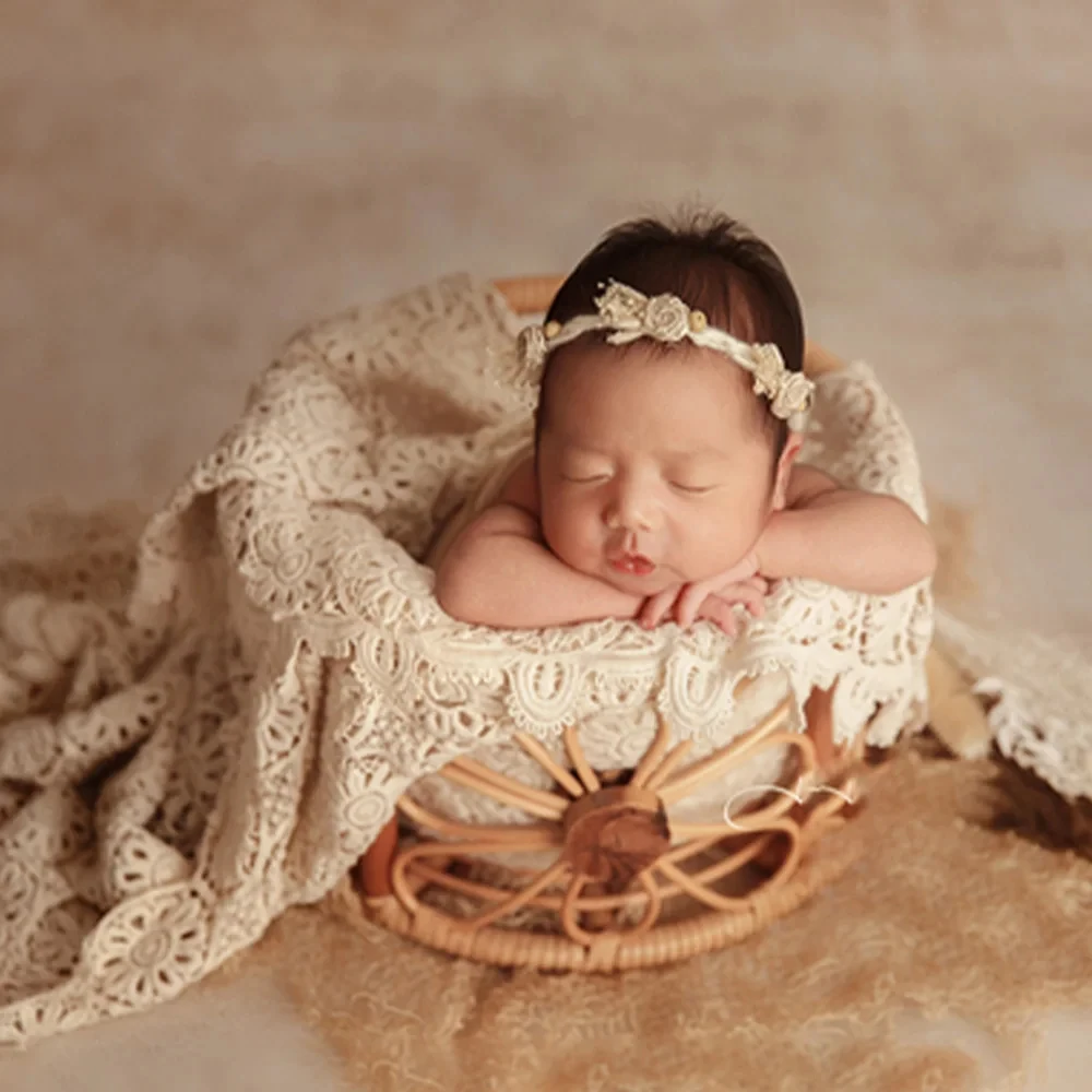 INS Style Baby Photography Props Newborn Photo Bow Headband Lace Background Blanket Studio Baby Posing Akcesoria do sesji zdjęciowej