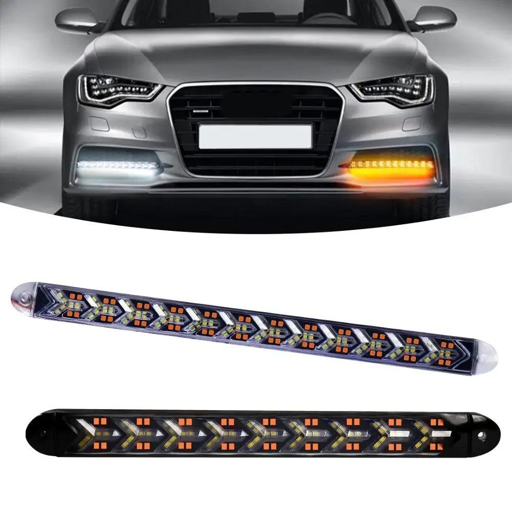 LED Daytime Running Light Auto Decorated DRL Turn Signal Yellow White Bumper Driving Lamp Daylights Front Lamp Car Accessories