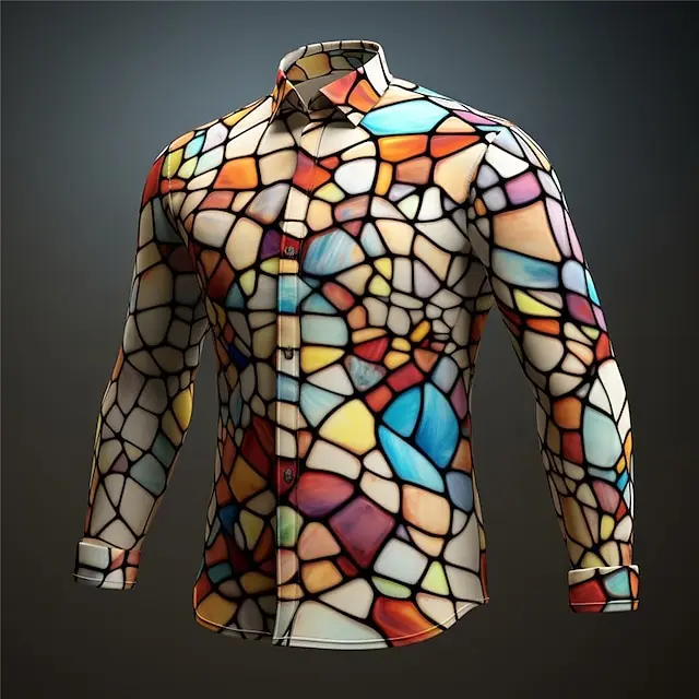 Color Block Colorful Artistic Abstract Men Shirt 3D Print Man/Women Casual Fashion Long Sleeves Shirts Oversized Unisex Clothing