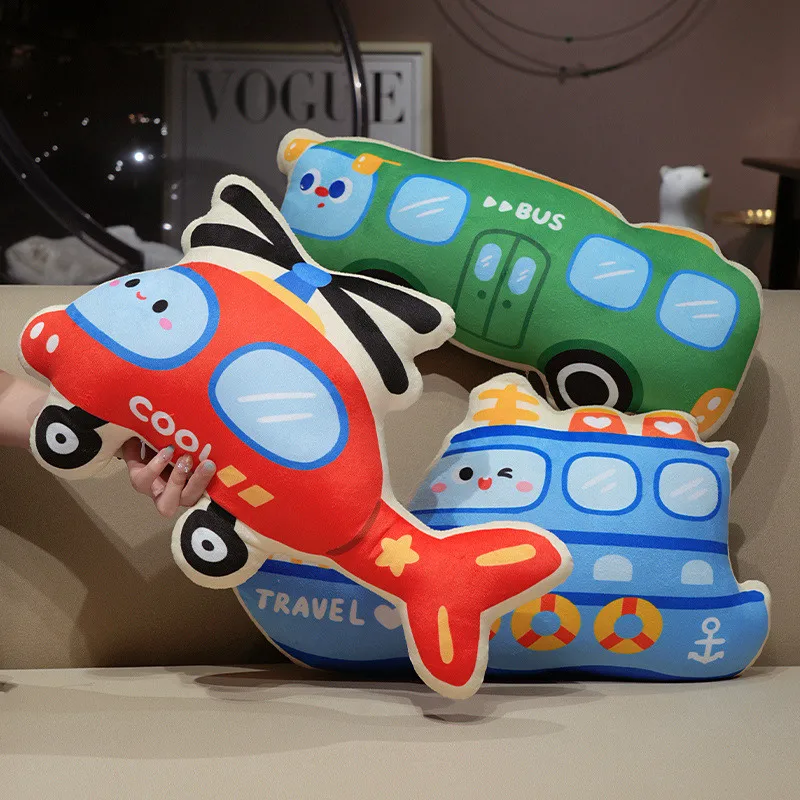 

Creative Transport Vehicles Plush Toys Cozy Stuffed Ambulance Police Car Ship Plane Train Throw Pillow Cushion Funny Home Decor