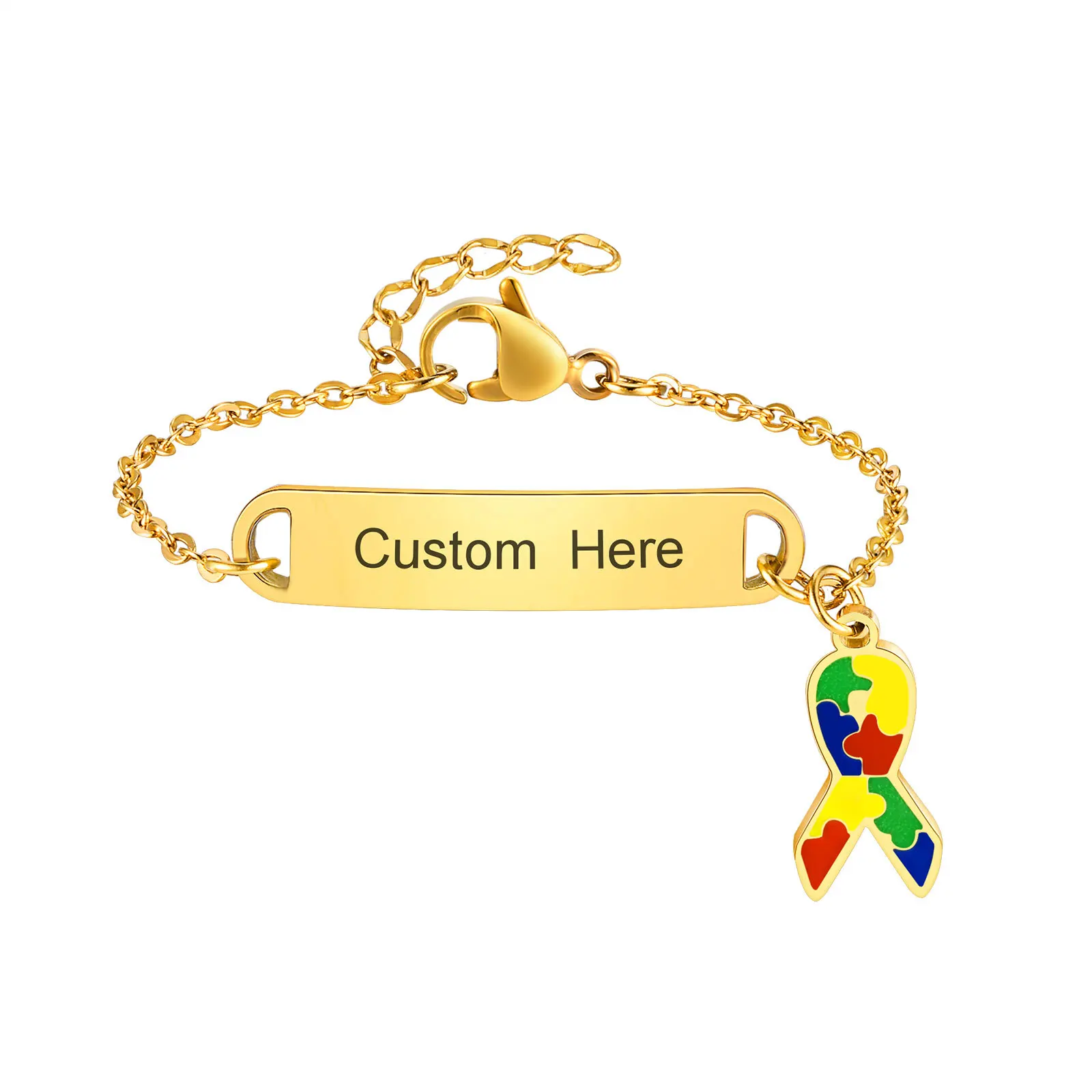 Personalized Autism Name Child Baby Bracelet, Adjustable Stainless Steel Chain Link, Customized Anti-lost Emergency Jewelry