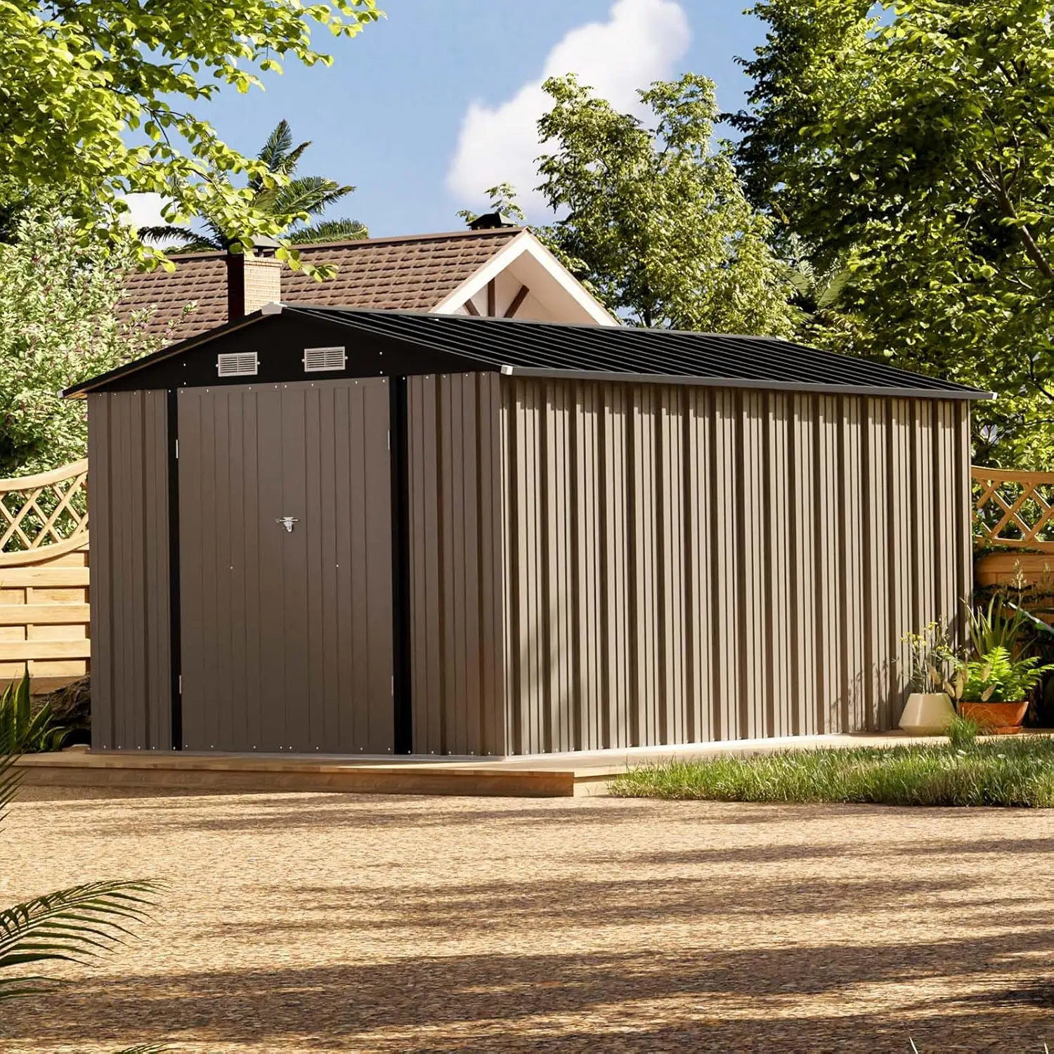 8 x 12 FT Metal Storage Shed for Outdoor Steel Yard Shed with Design of Lockable Doors Utility and Tool Storage