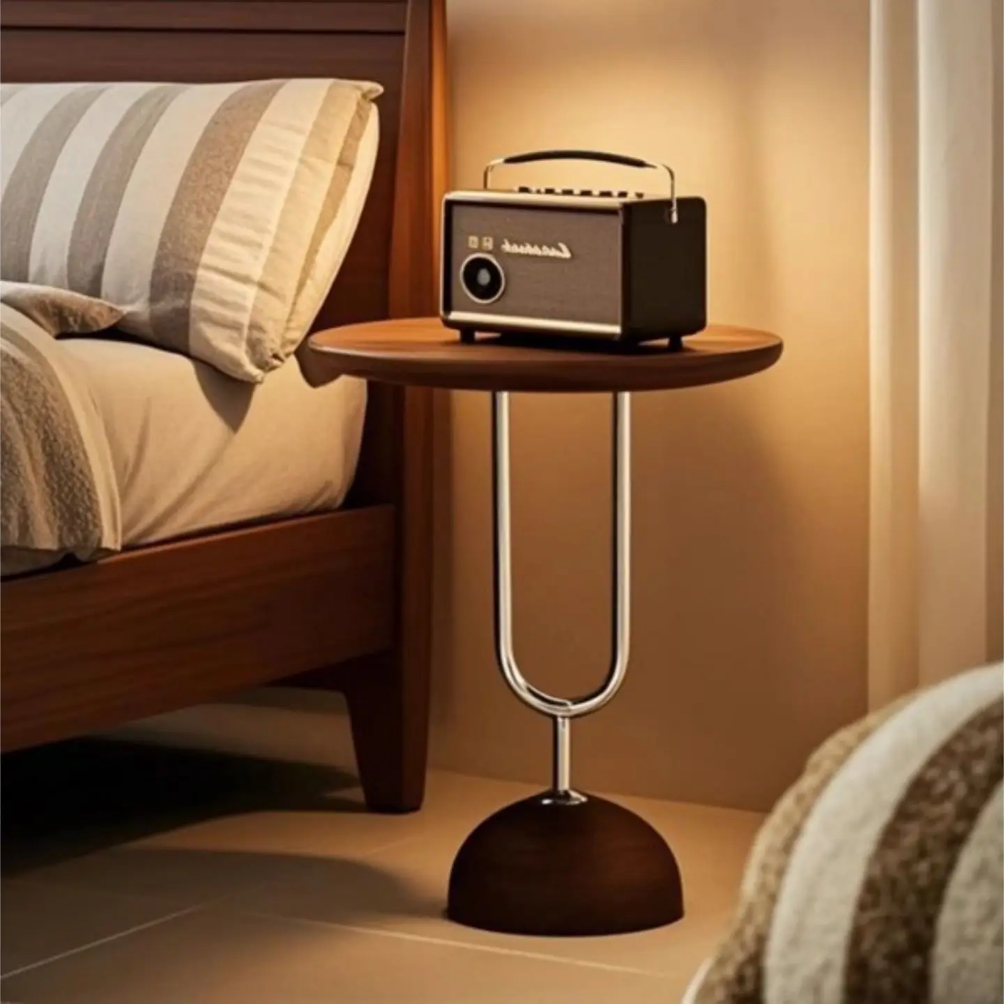 Vintage Wooden Coffee Table Stainless Steel Sofa Side Table Bedside Table Living Room Movable