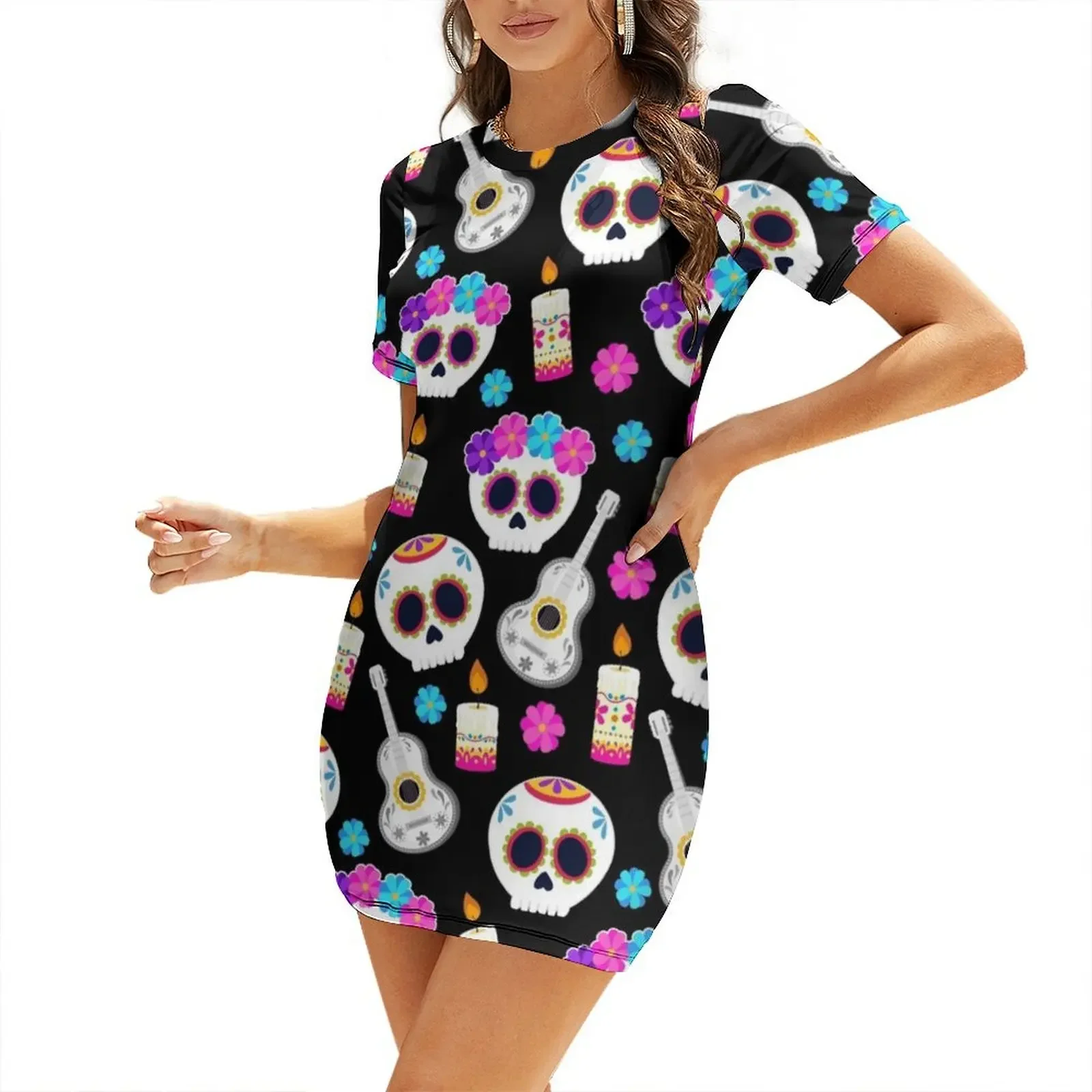 

Dia de Muertos, Day of the Dead Short-Sleeved Dress Women's summer dress dresses women summer 2026 dress for women