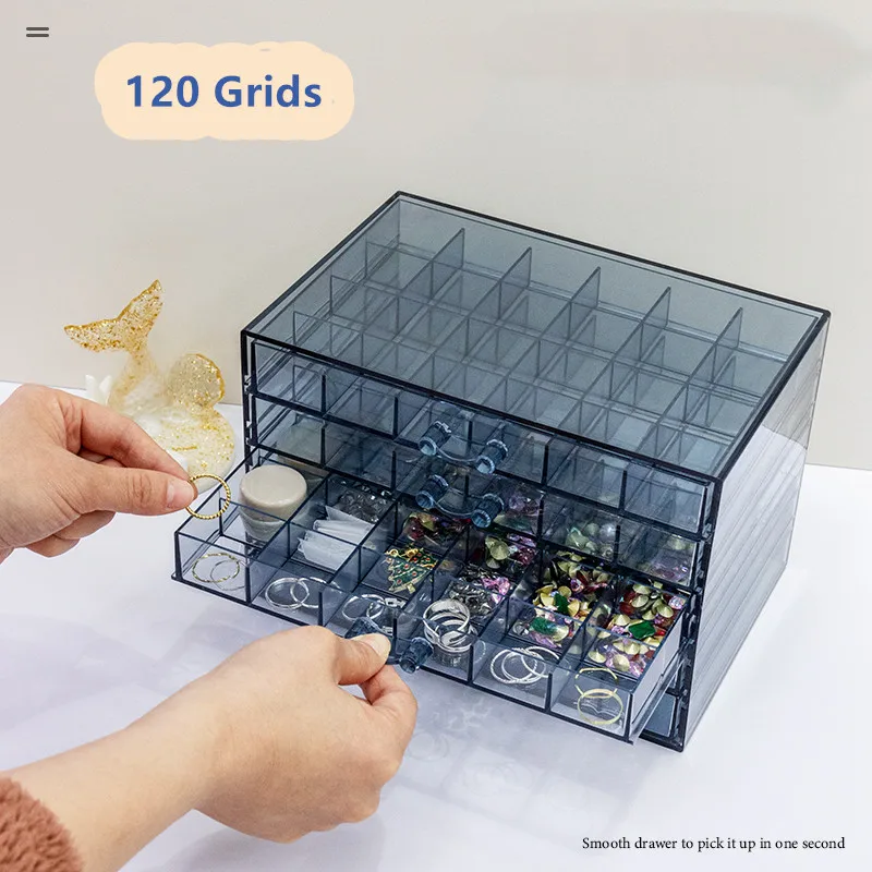 ใหม่ 120 กริด Nail Art จัดเก็บกล่องพลาสติก 5 ชั้นลิ้นชักกล่องเครื่องประดับเล็บลูกปัดเพชร Rhinestone Charms กรณี