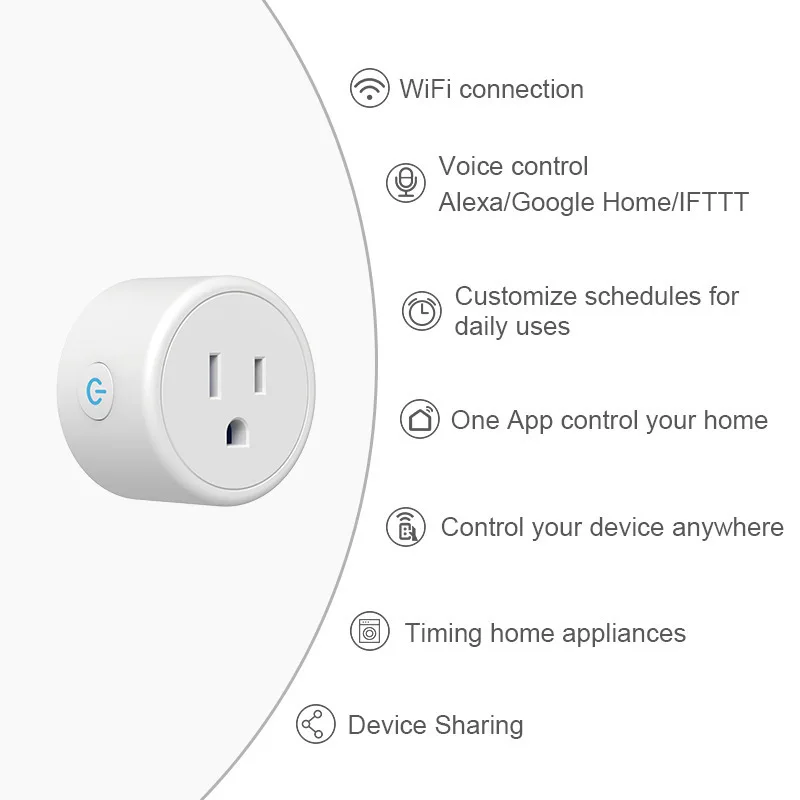 WiFi smart plug Tuya American socket mobile application remote ALexa audio wireless control