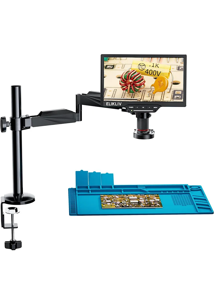 Mikroskop cyfrowy Elikliv EM4K 4K do elektroniki 10.1" 2000X HDMI Mikroskop lutowniczy z ramieniem wahadłowym do lutowania PCB — zdjęcie produktu 7