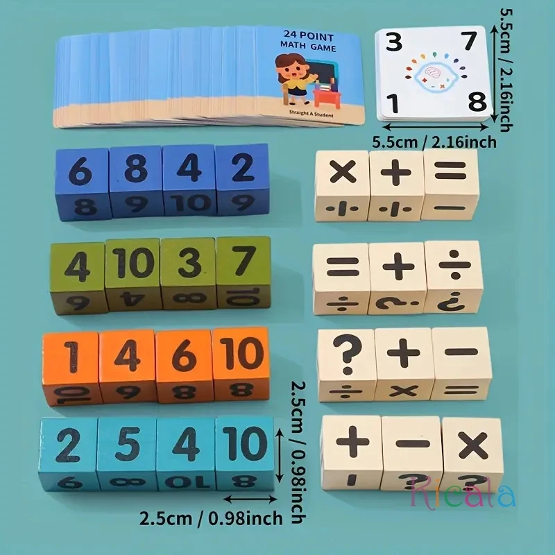 24-Punts Houten Wiskunde Kubus voor Kinderen Leren Optellen Aftrekken Vermenigvuldigen Delen Puzzel Speelgoed Educatief Spel Kubussen Speelgoed