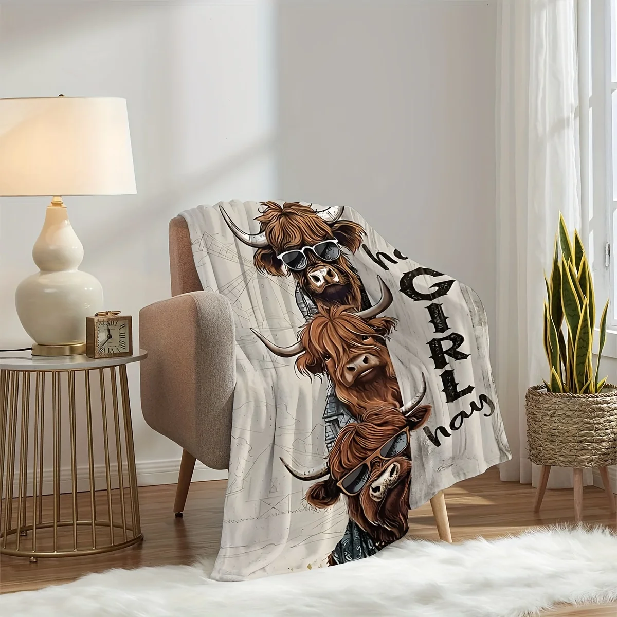 المرتفعات البقرة الفانيلا رمي بطانية ، لينة الدافئة البقرة طباعة بطانية ل أريكة السرير ، مزرعة الحيوان ديكور مكتب التخييم السفر هدية مريحة