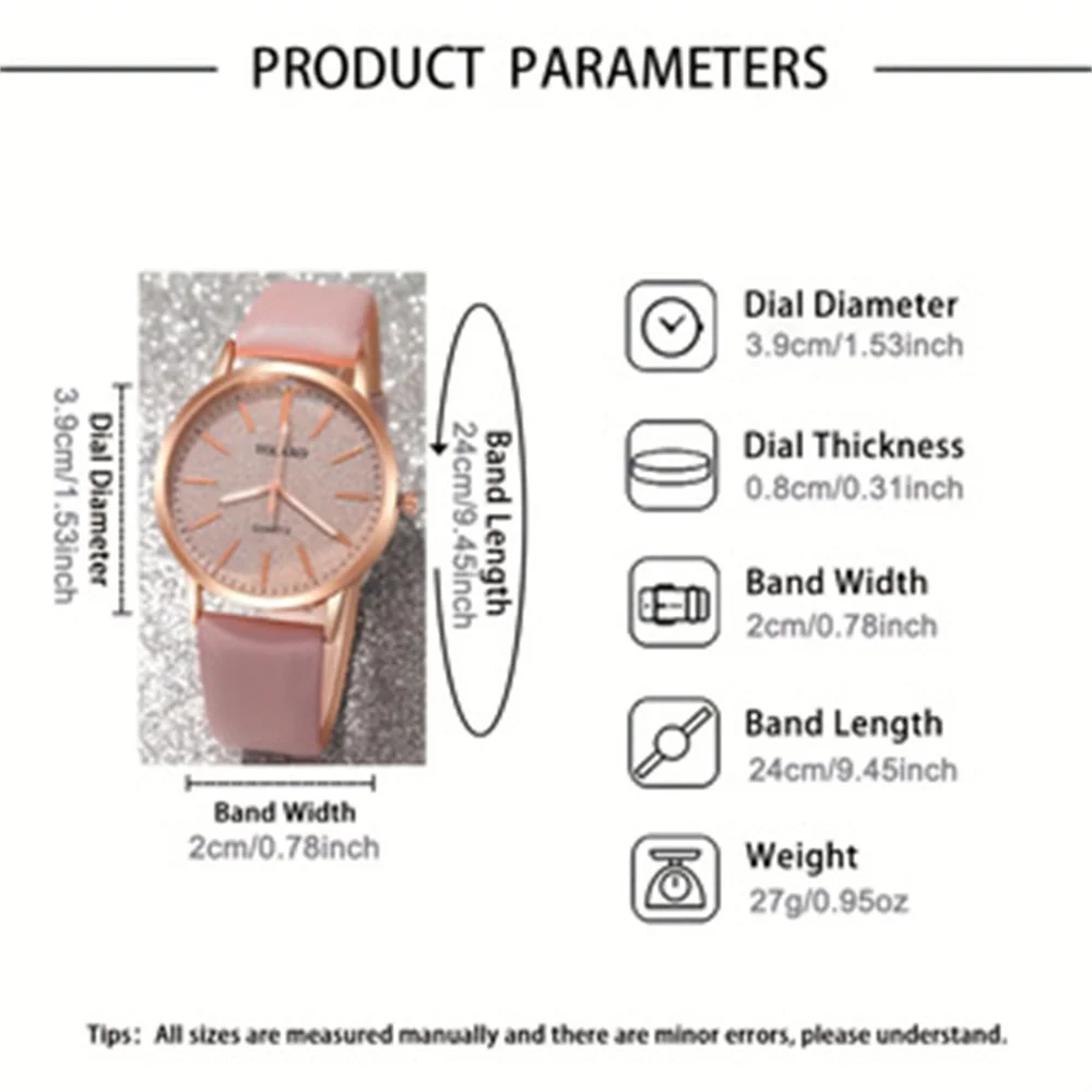 2 ชิ้น/เซ็ตนาฬิกาผู้หญิงแฟชั่นเงา PU หนัง Analog ควอตซ์นาฬิกา Rose ดอกไม้สร้อยข้อมือ