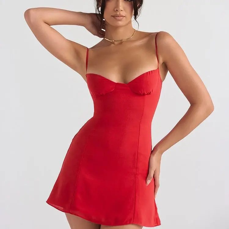 

Hot Selling Sexy Hot Girl Printed Suspender Dress with Elegant Temperament and Chest Cotton Suspender Dress Vestido Women Party