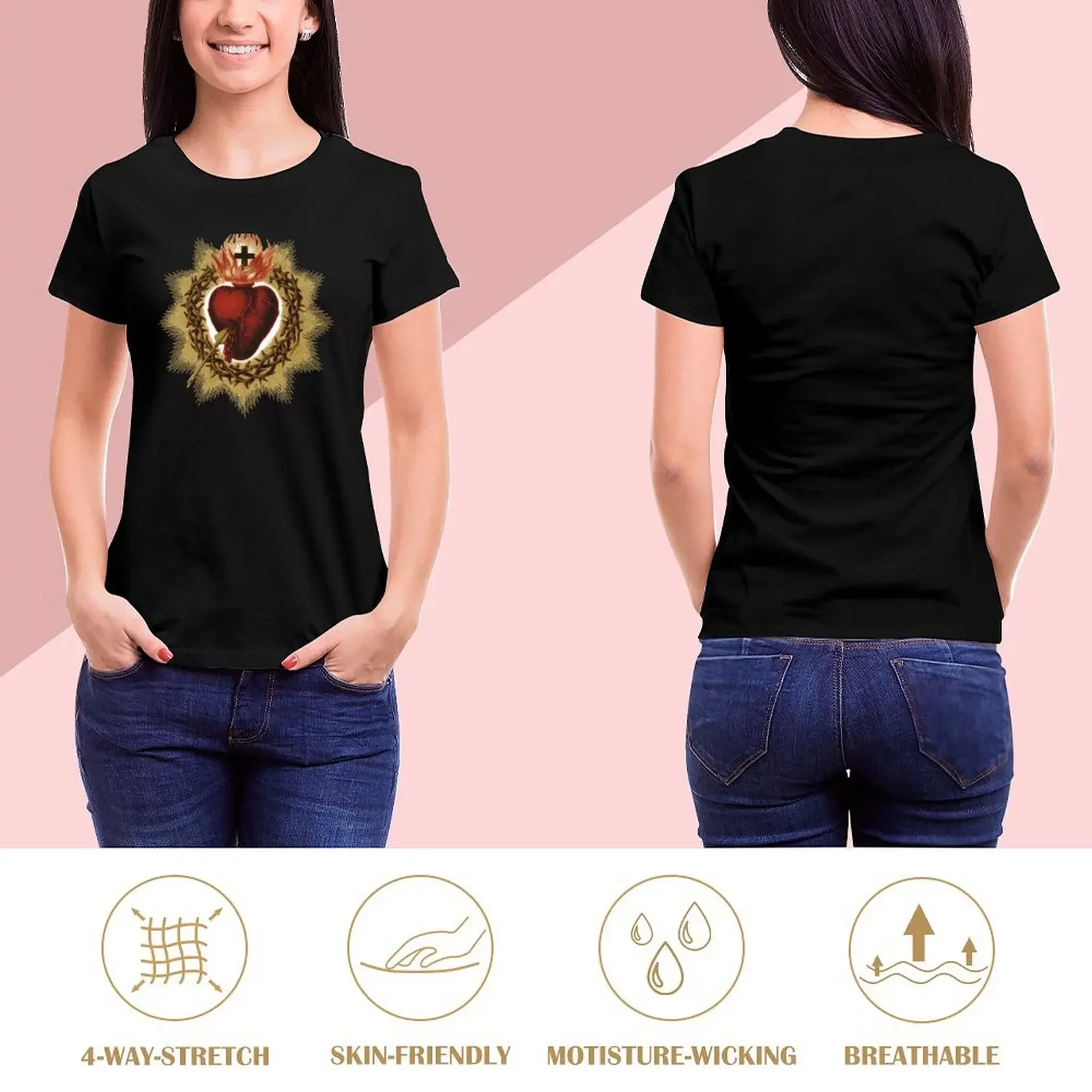 Sacred Heart of Jesus Catholic T-Shirt Short sleeve tee anime clothes cute clothes quick drying tshirts woman