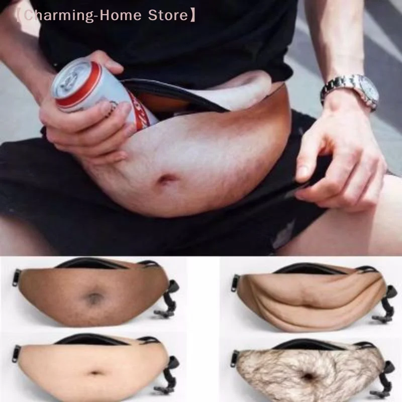 【M】Trendy Flesh Color Creative Pack Beer Fat Belly Bum Pouch Waist Bag Funny Money Belt Bag Travel Shoulder Bags