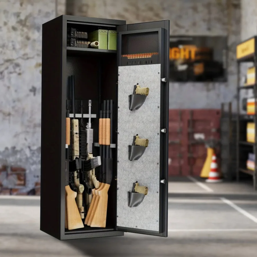 Large Heavy Duty Biometric Fingerprint Lock Gun Safe Cabinet with Adjustable Stand Detachable Structure for Rifles Shotguns and