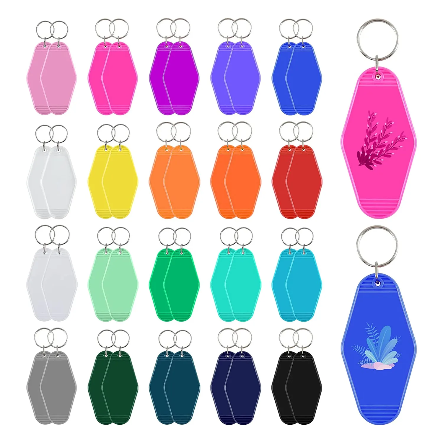 40Pcs Vintage Motel Keychains 20 Colors Hotel Keychains Blank Heat Transfer Ornament for Sublimation Vinyl DIY Making