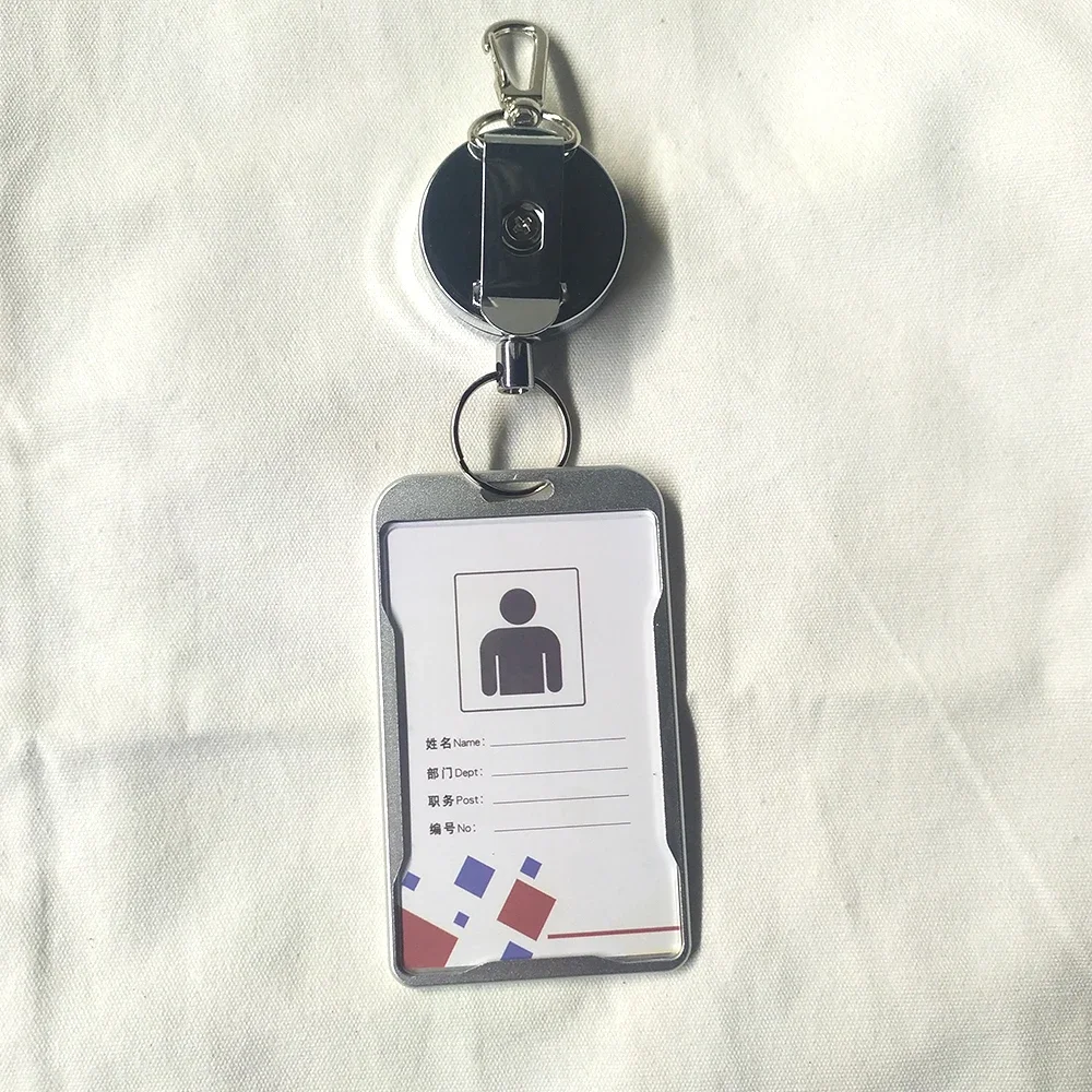 Metal ID Badge Holder Chest Staff Work Card Cover Case with Retractable Multifunctional Badge Reel Clips Keychain Pass Card Clip