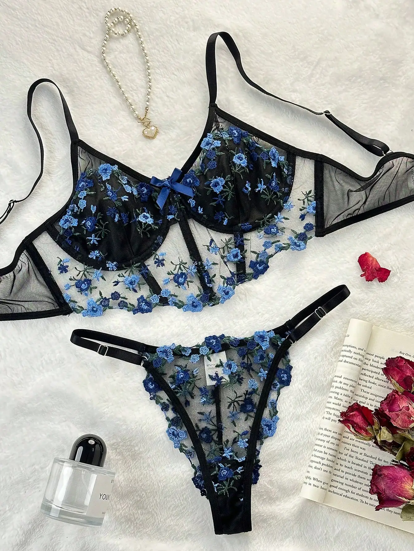 Floral Embroidery Lingerie Set Women Boho Sensual Erotic Sexy 2-Piece Bra + Panty Underwear Set 2024 Lace Sexy Erotic Costumes